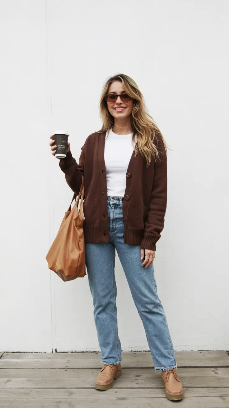 early winter outfits Cardigan Comfort Meets City Practicality