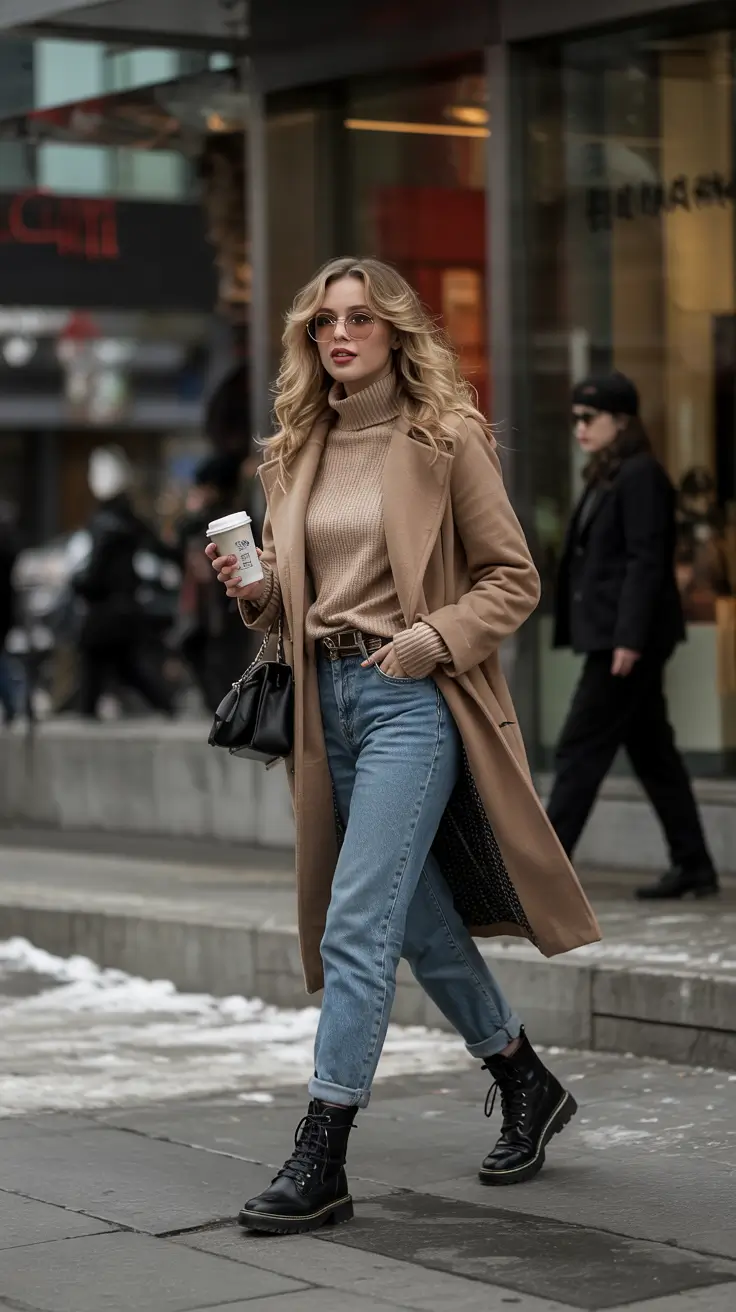 fall winter outfits 2025 Effortless Street Elegance in Camel & Denim
