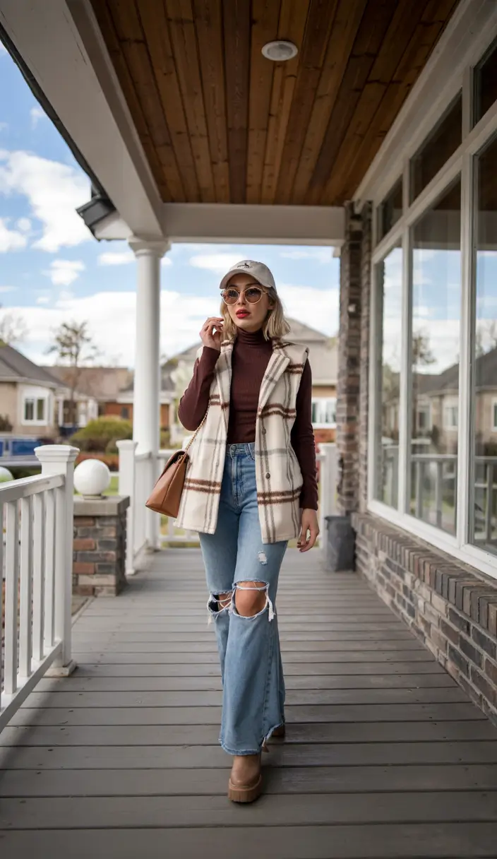 fall winter outfits 2025 Casual Layers with Plaid Charm