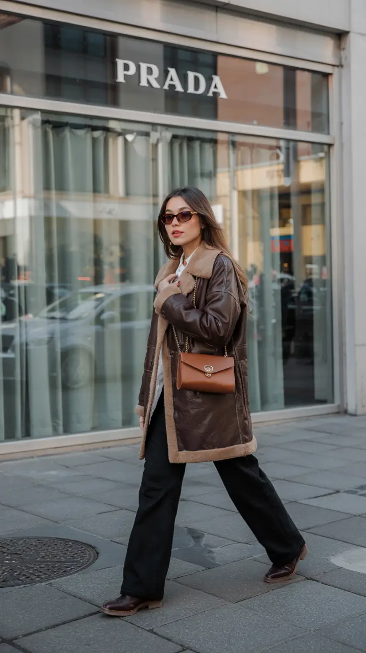 fall winter outfits 2025 Shearling-Trimmed Coat Elegance