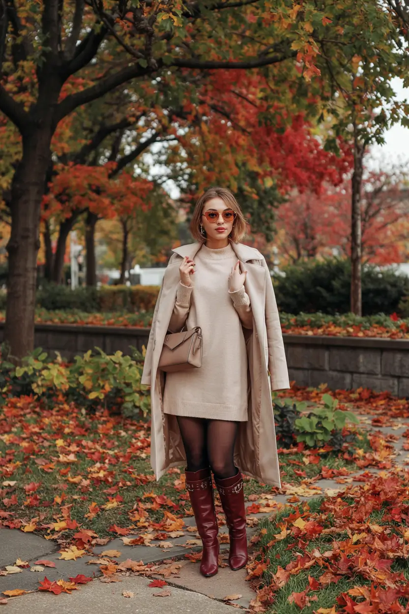 fall winter outfits 2025 Knit Dress with Autumn Romance