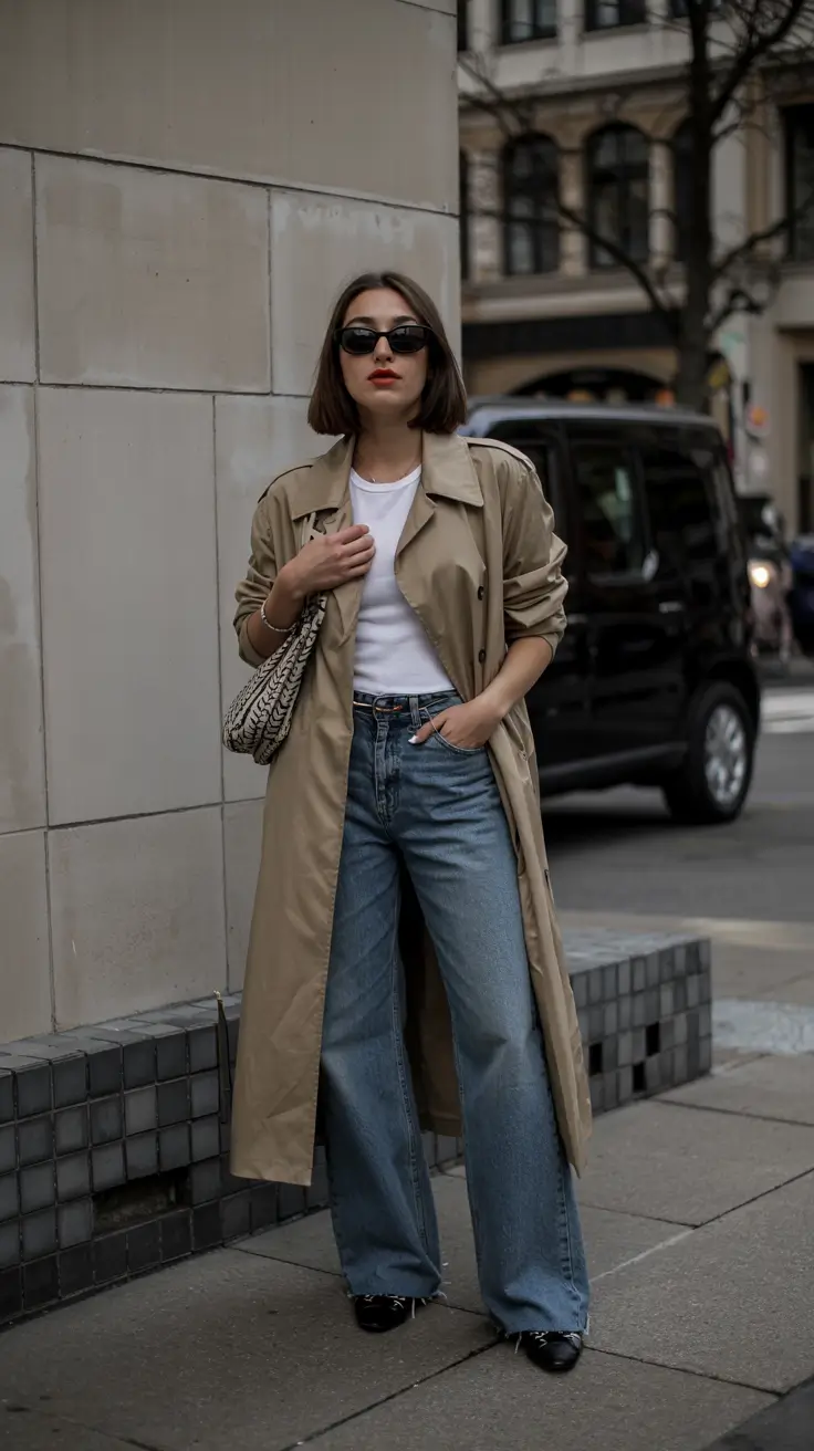 fall winter outfits 2025 Effortless Trench and Denim