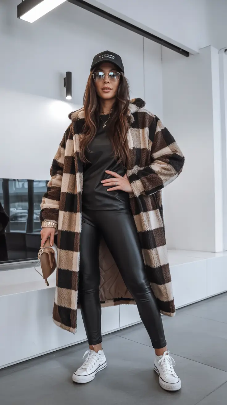 fall winter outfits 2025 Playful Checks and Leather Edge