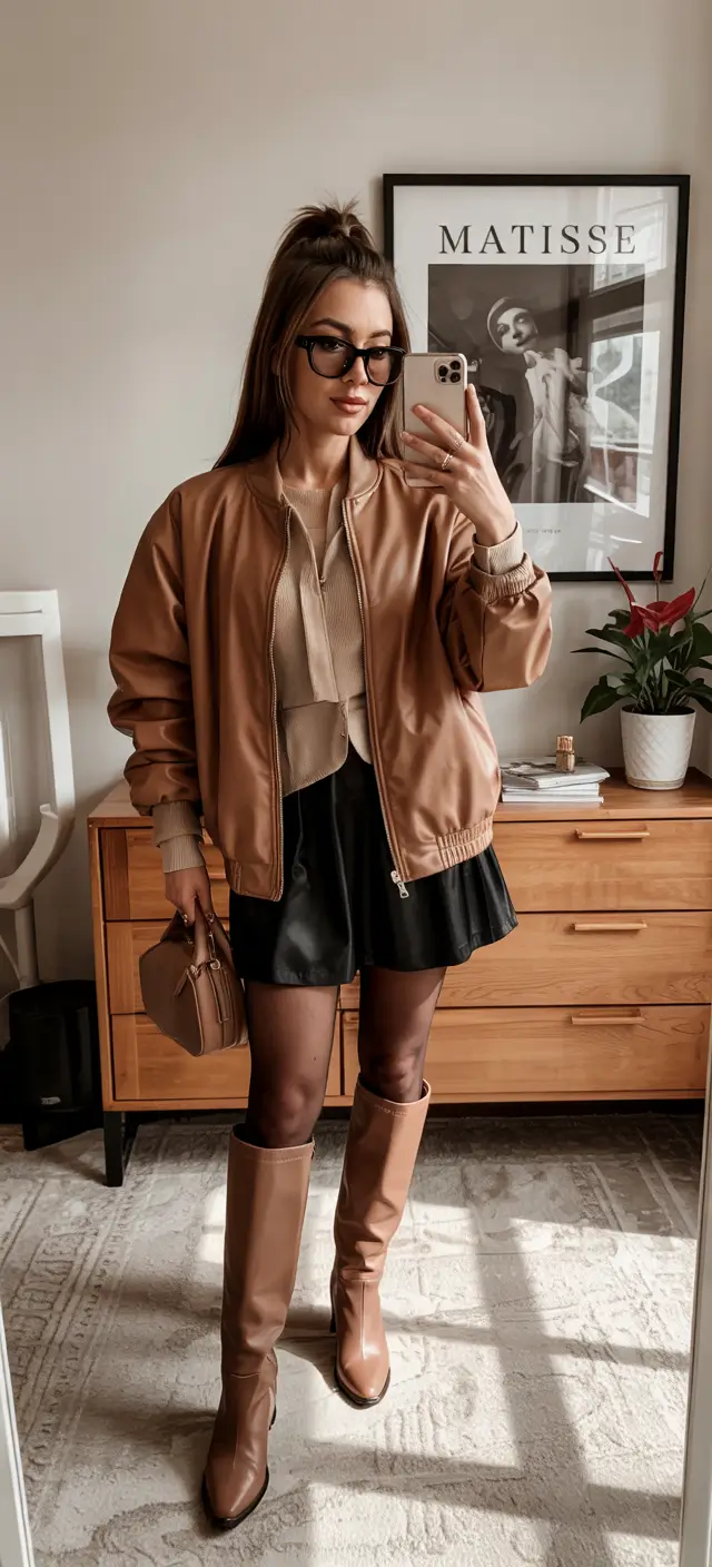 fall winter outfits 2025 Modern Leather and Boots Combo