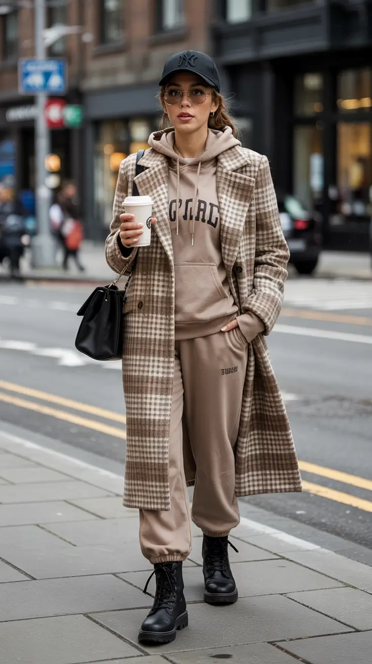 trendy winter outfits Laidback Plaid with Athleisure Energy