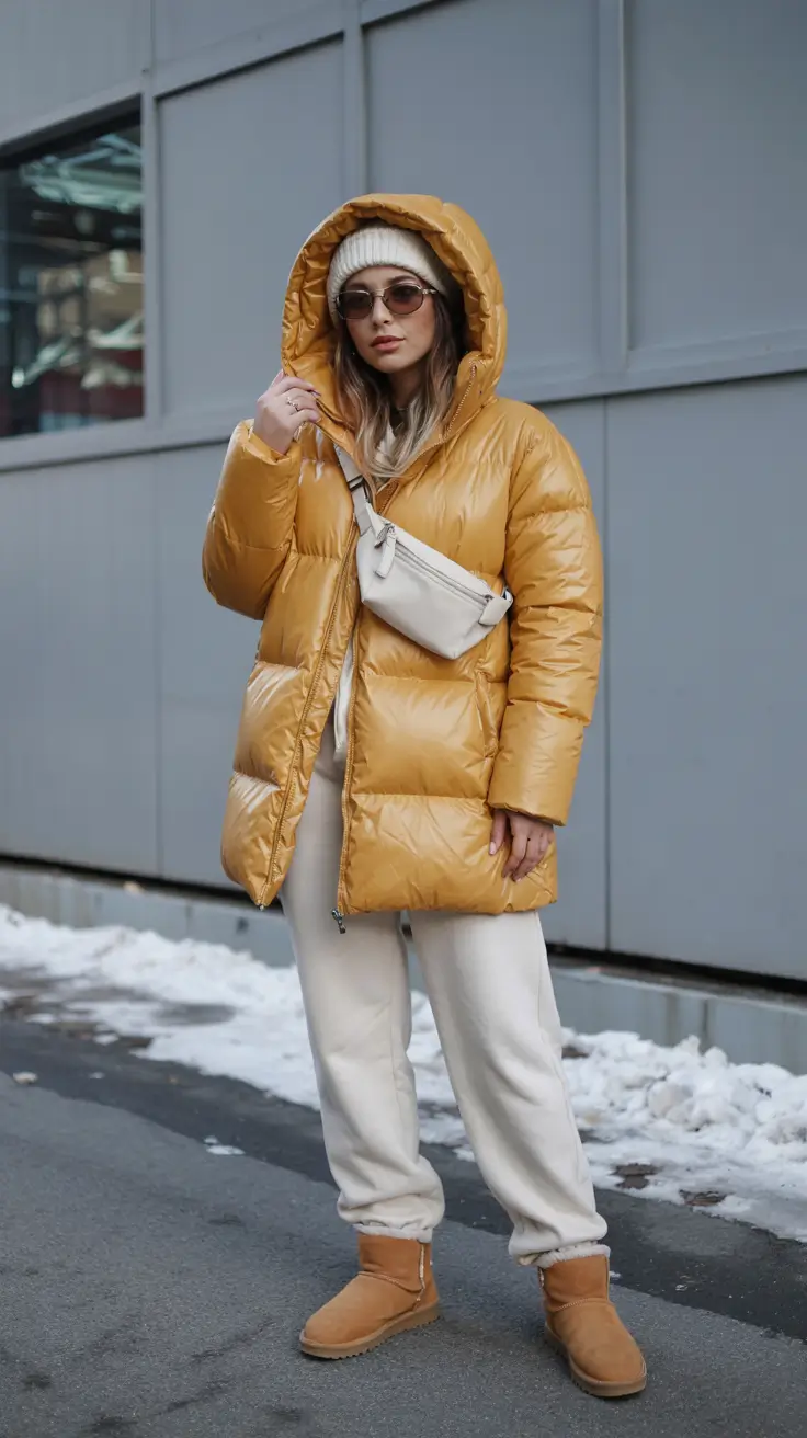 trendy winter outfits 2025-2026 sunlit energy with yellow puffers