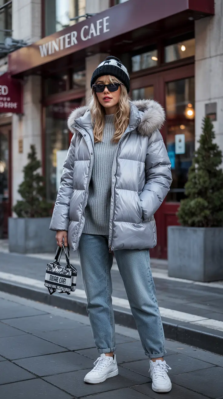 trendy winter outfits 2025-2026 silver shades for urban casual days
