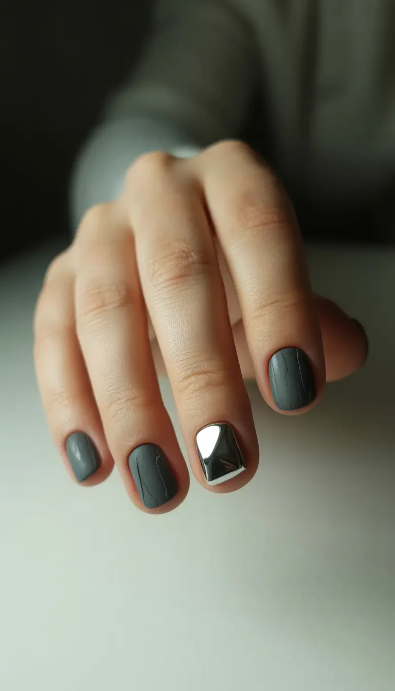 dark winter nails aesthetic gunmetal reflections