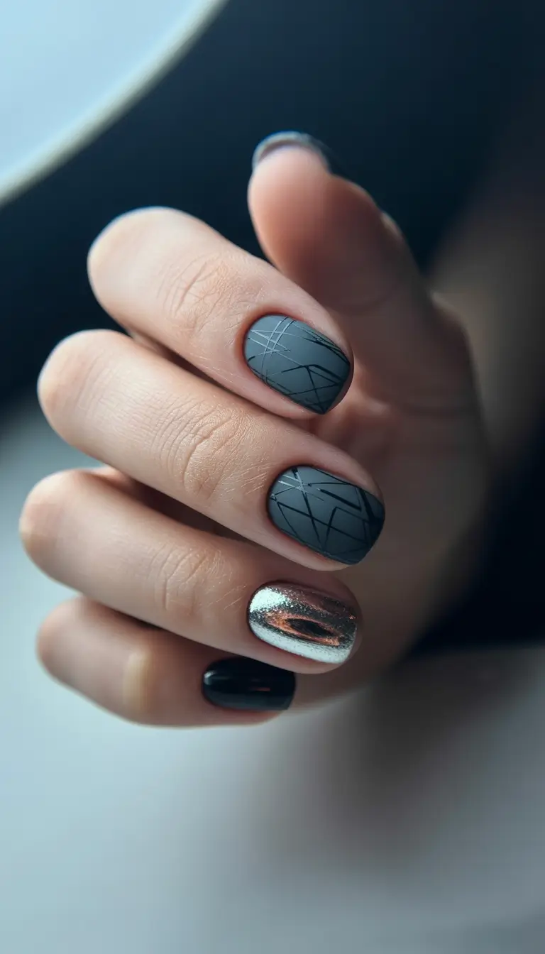 dark winter nails ideas frosted graphite