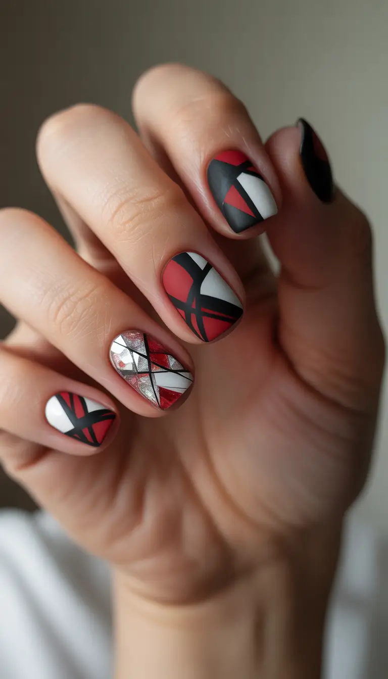 dark winter nails with design modern ruby matrix