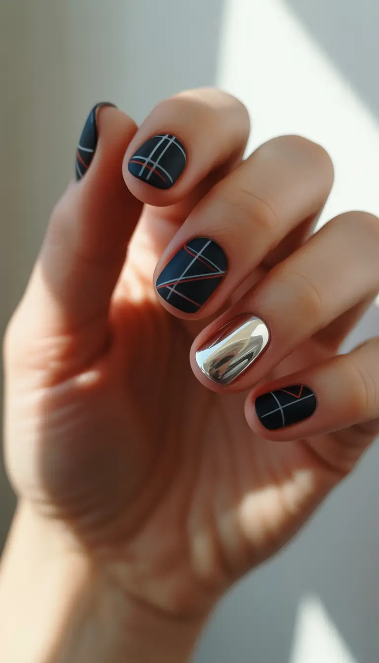dark winter nails 2025 midnight chrome grid