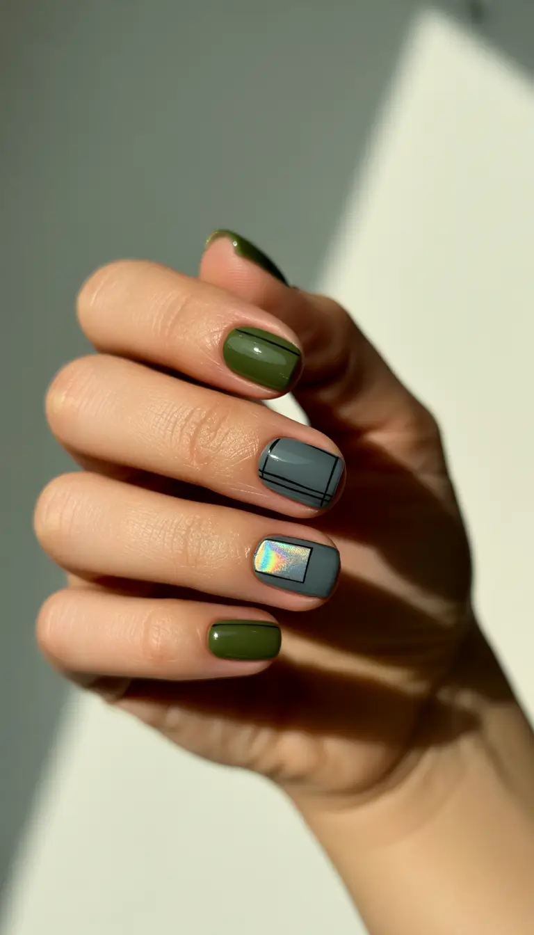 dark winter nails olive chrome balance