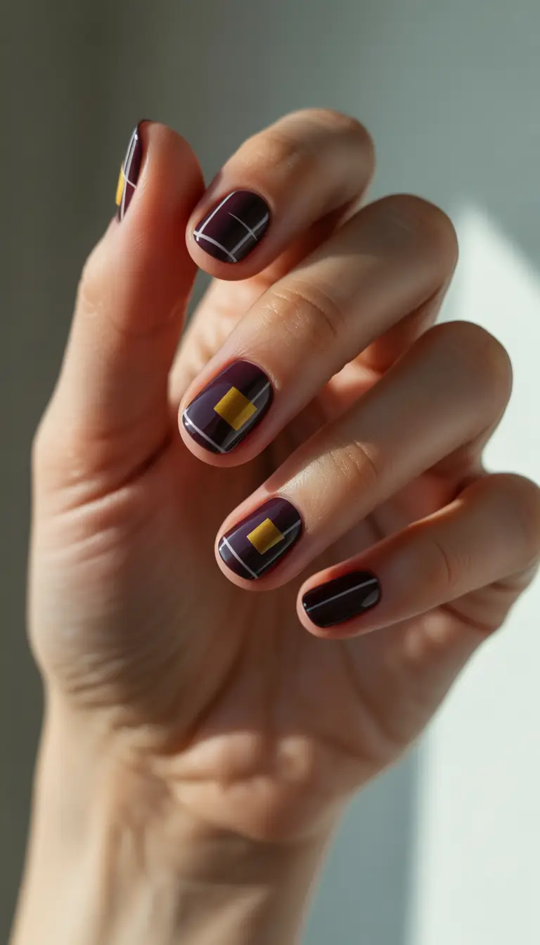 dark winter nails aesthetic golden plum minimalism