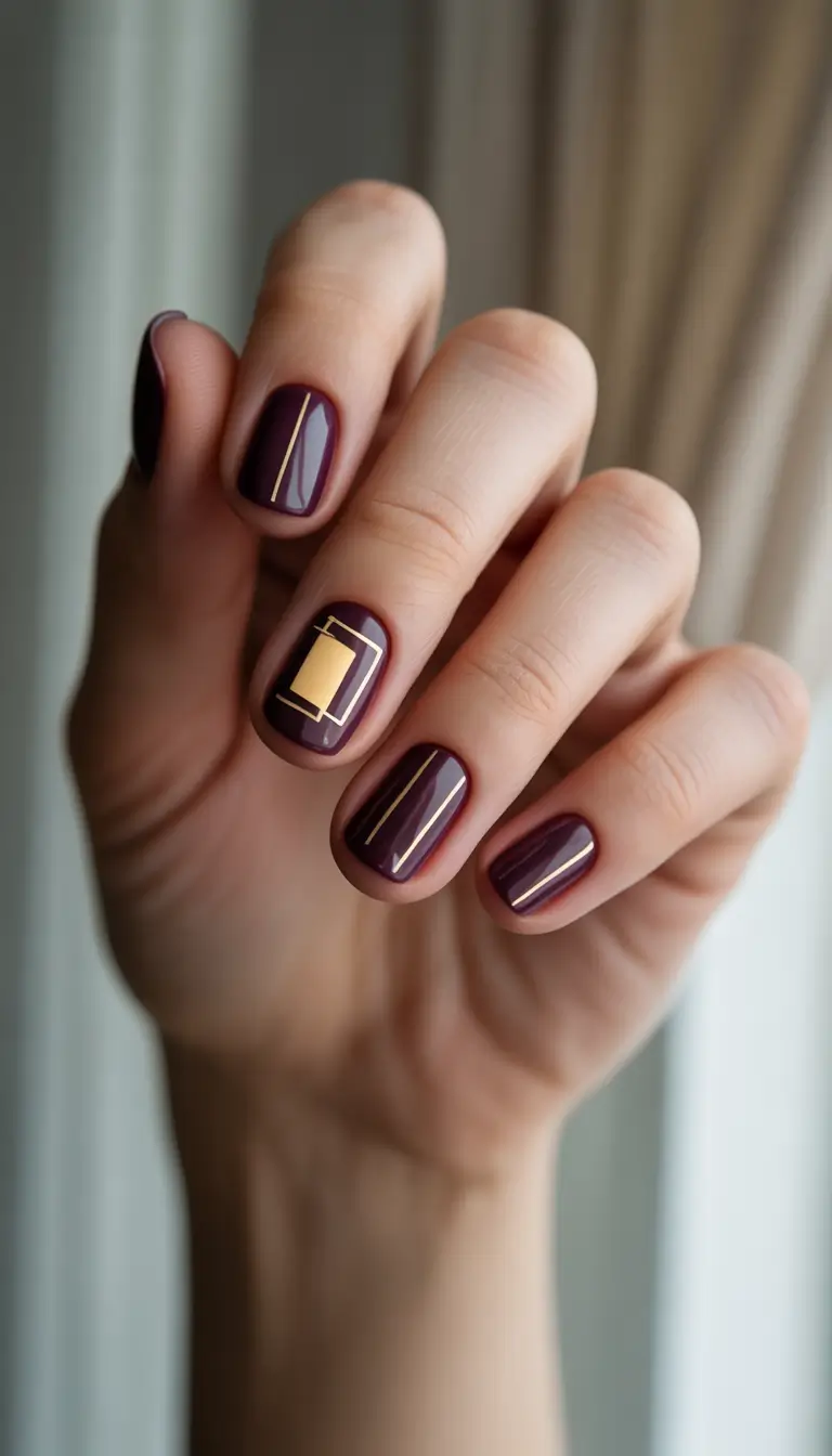 dark winter nails designs golden bordeaux minimalism