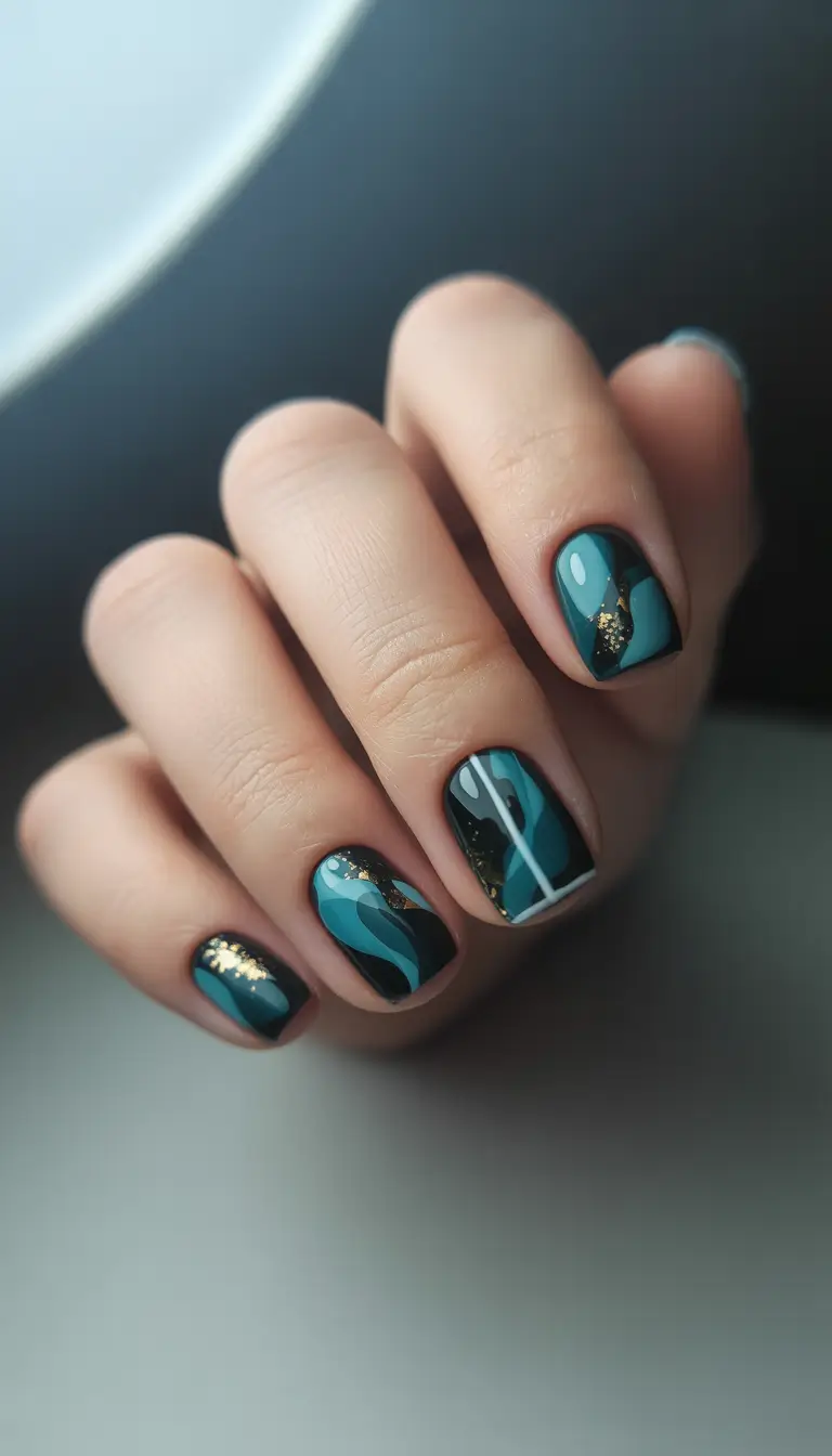 dark winter nails aesthetic emerald velvet waves