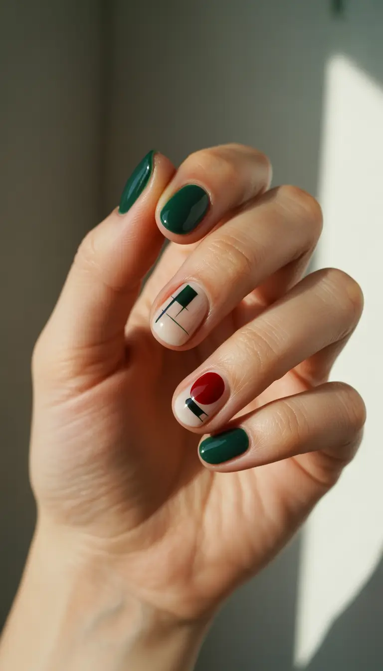 dark winter nails evergreen minimal art