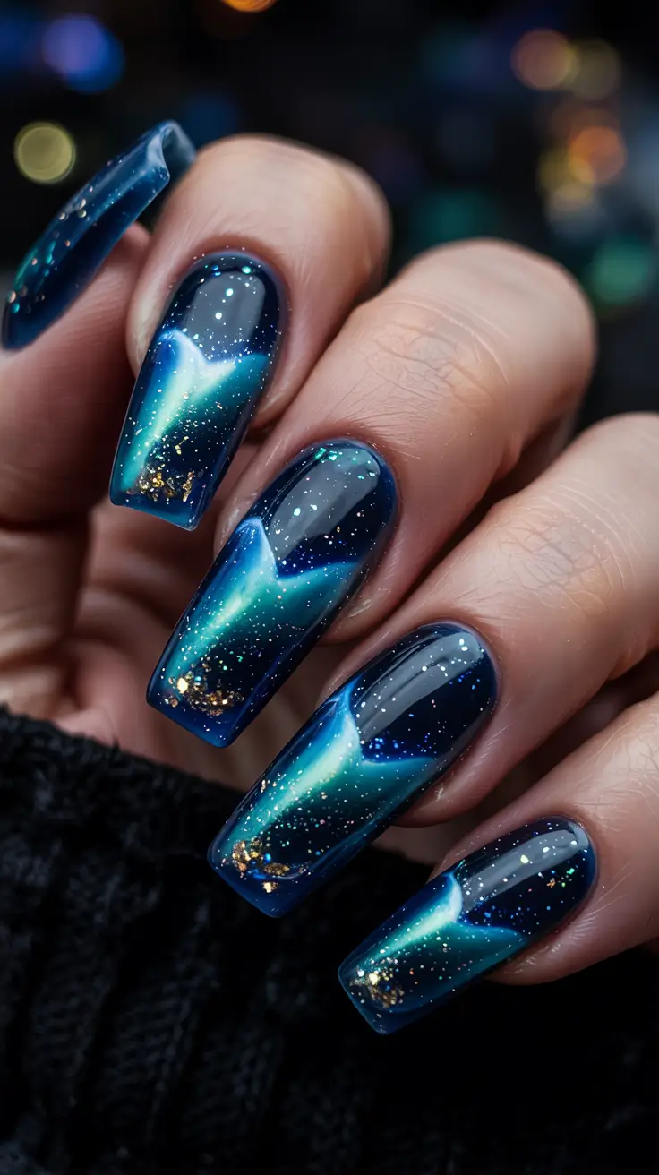 blue winter nails Aurora Borealis Magic