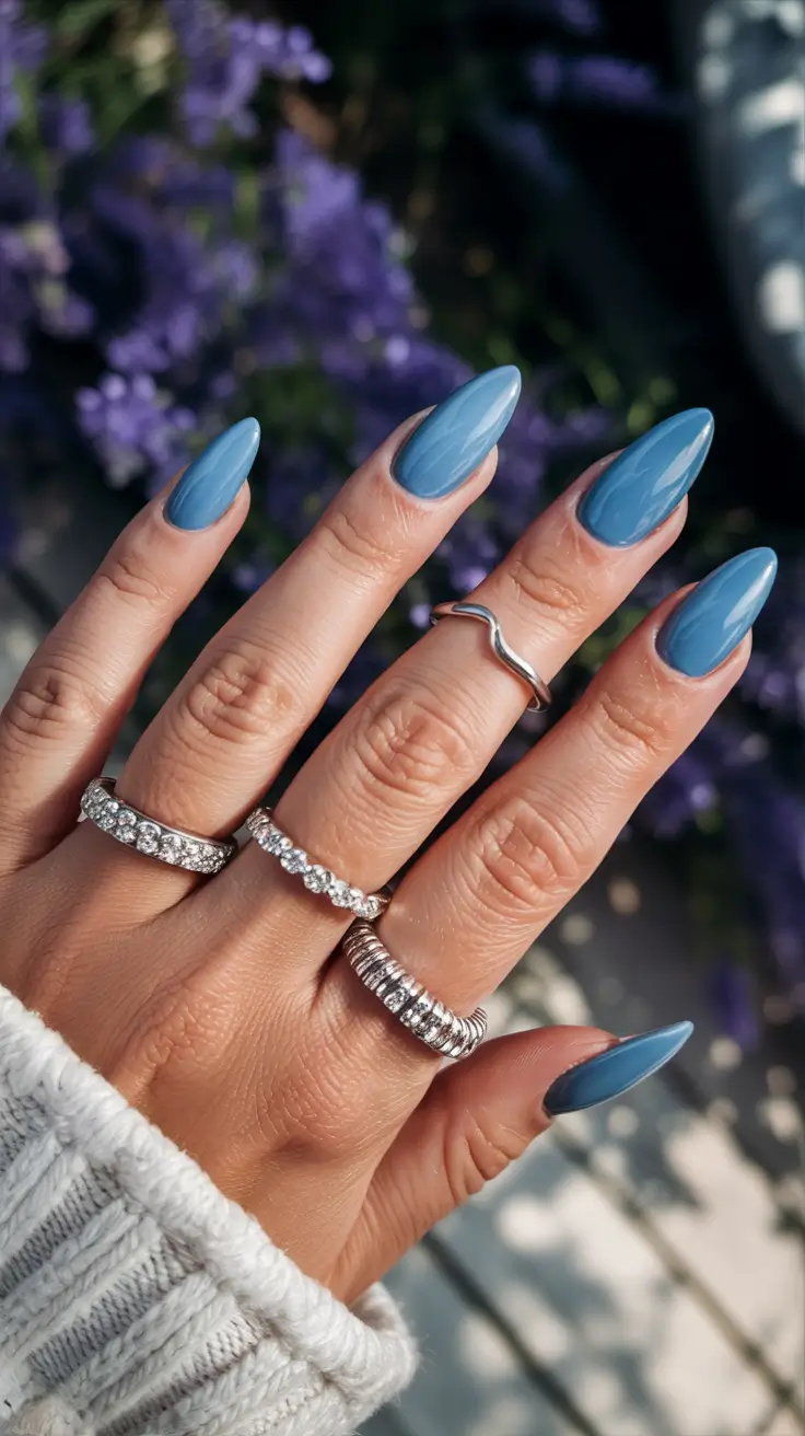 blue winter nails Powder Blue Almond Simplicity