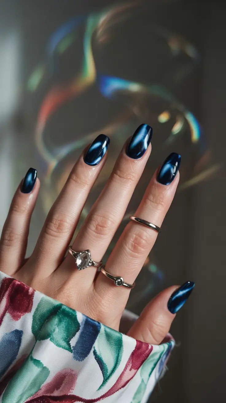 blue winter nails 2025 velvet chrome glow