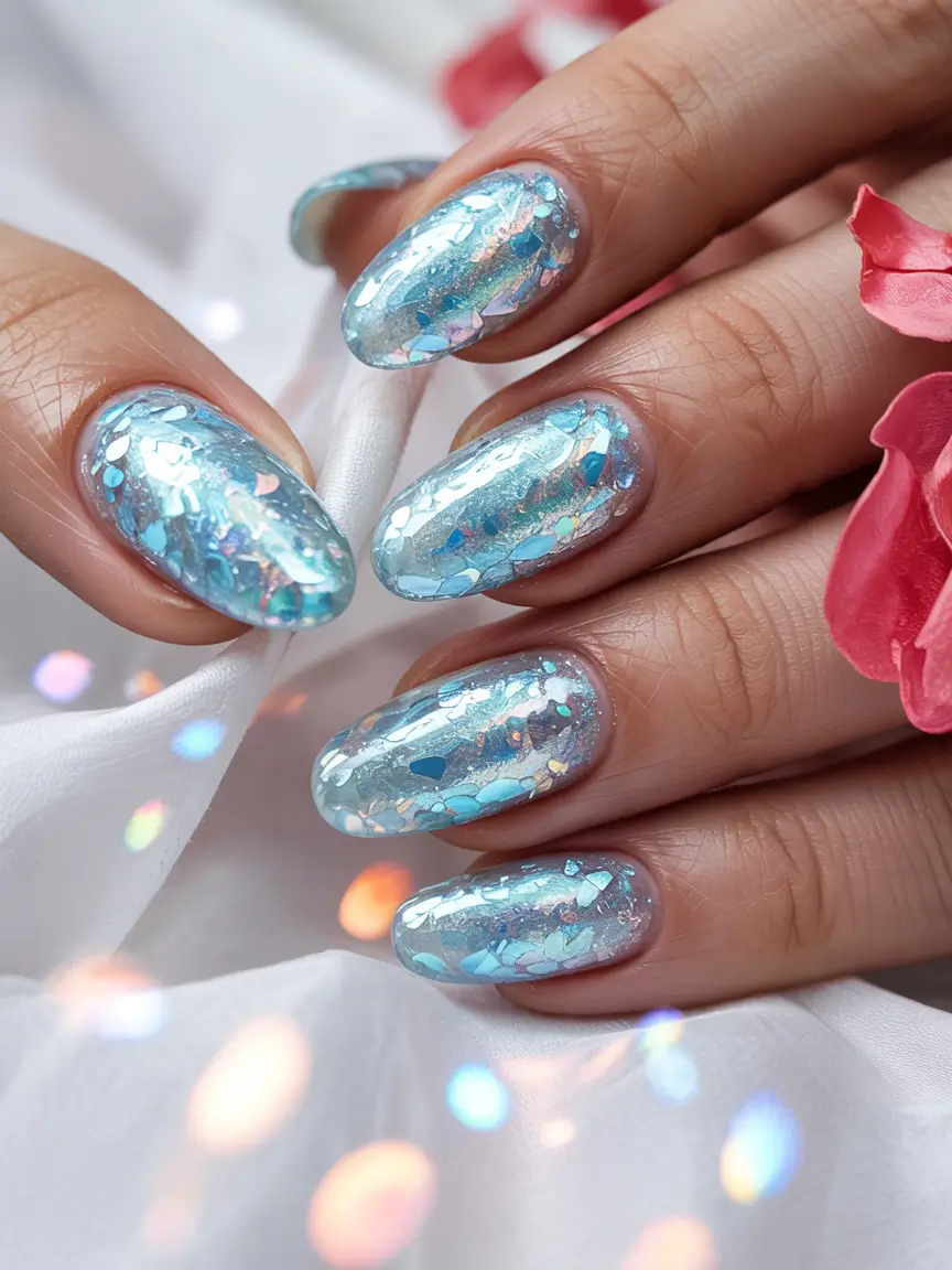 blue winter nails 2025 icy shimmer sparkles