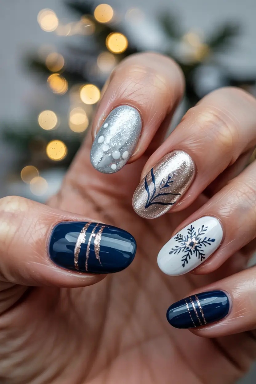 blue winter nails Winter Wonderland Mix Snowflakes and Metallic Sheen