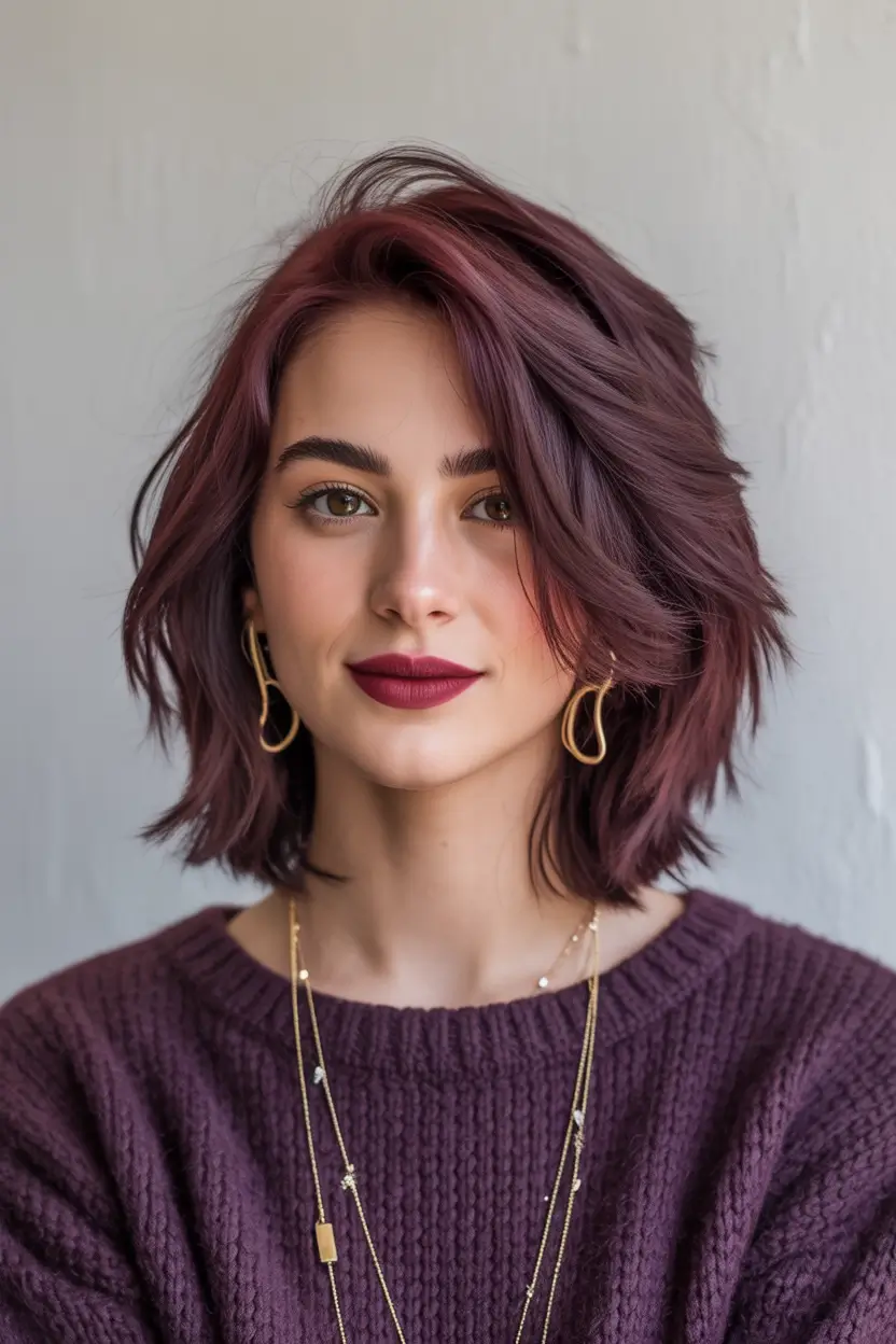 Bob Hairstyles Ideas Winter 2025-2026 Mulled Wine Shaggy Bob