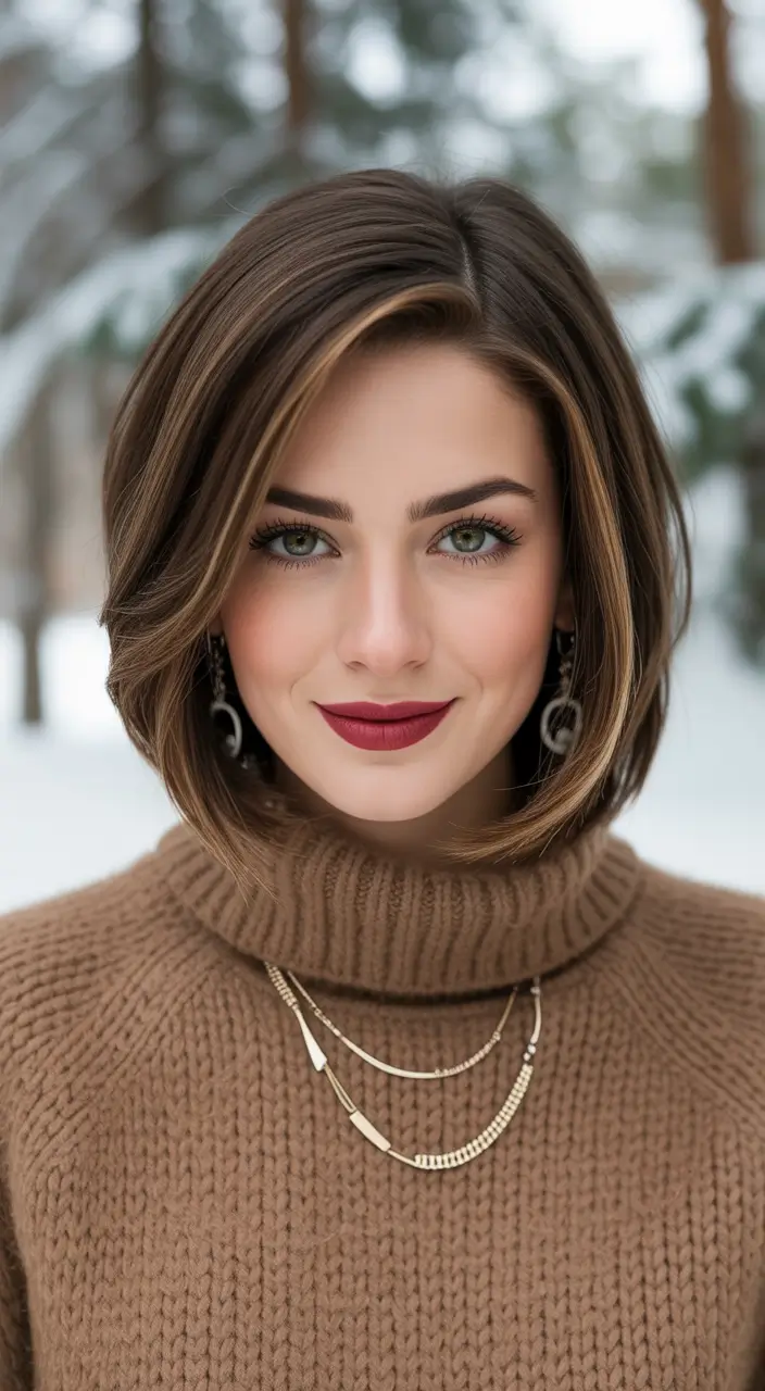 Bob Hairstyles Ideas Winter 2025-2026 Rich Brunette Bob with Subtle Highlights