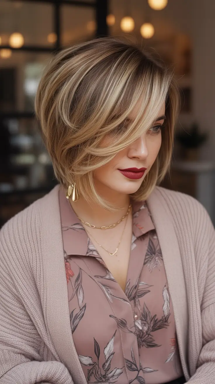Bob Hairstyles Ideas Winter 2025-2026 Layered Blonde Bob with Side Fringe