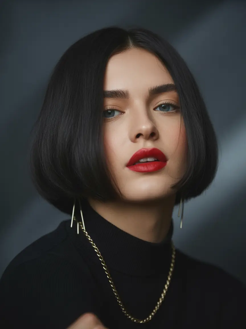 Bob Hairstyles Ideas Winter 2025-2026 Glossy Jet Black Blunt Bob
