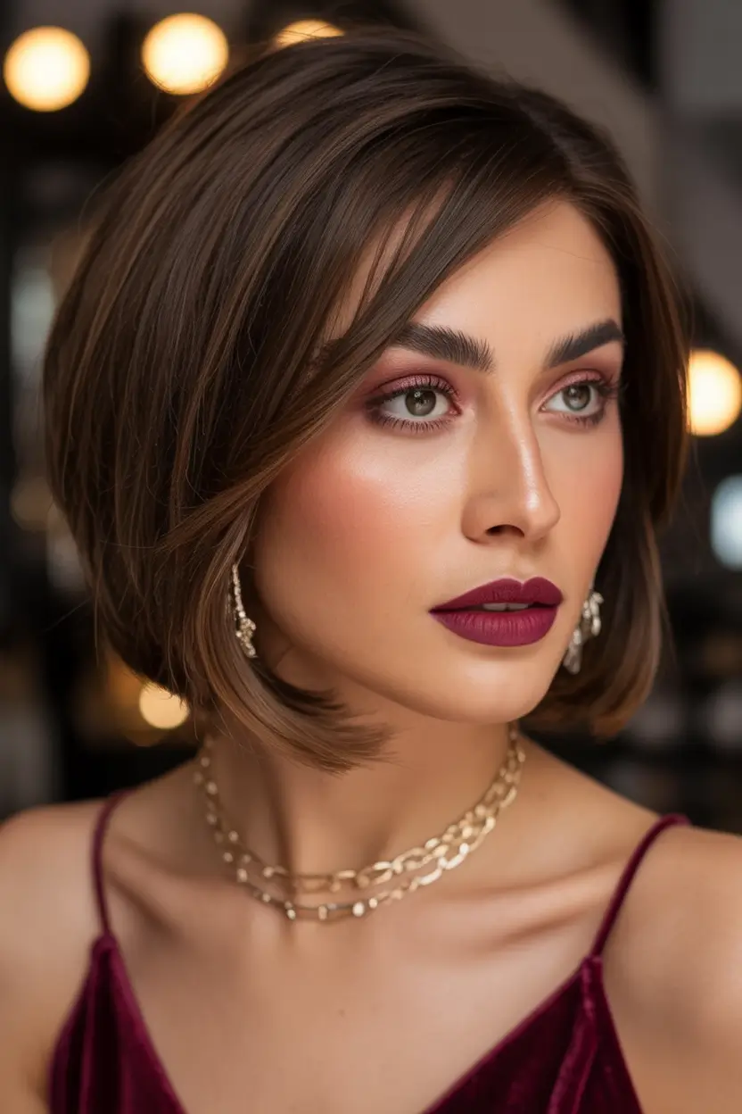 Bob Hairstyles Ideas Winter 2025-2026 Elegant Brunette Bob with Tucked Ends