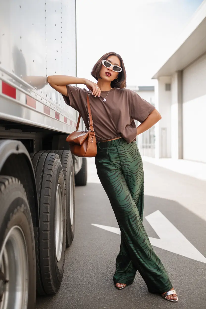 casual outfits for women 2026 unexpected glamour bold prints and earthy tones