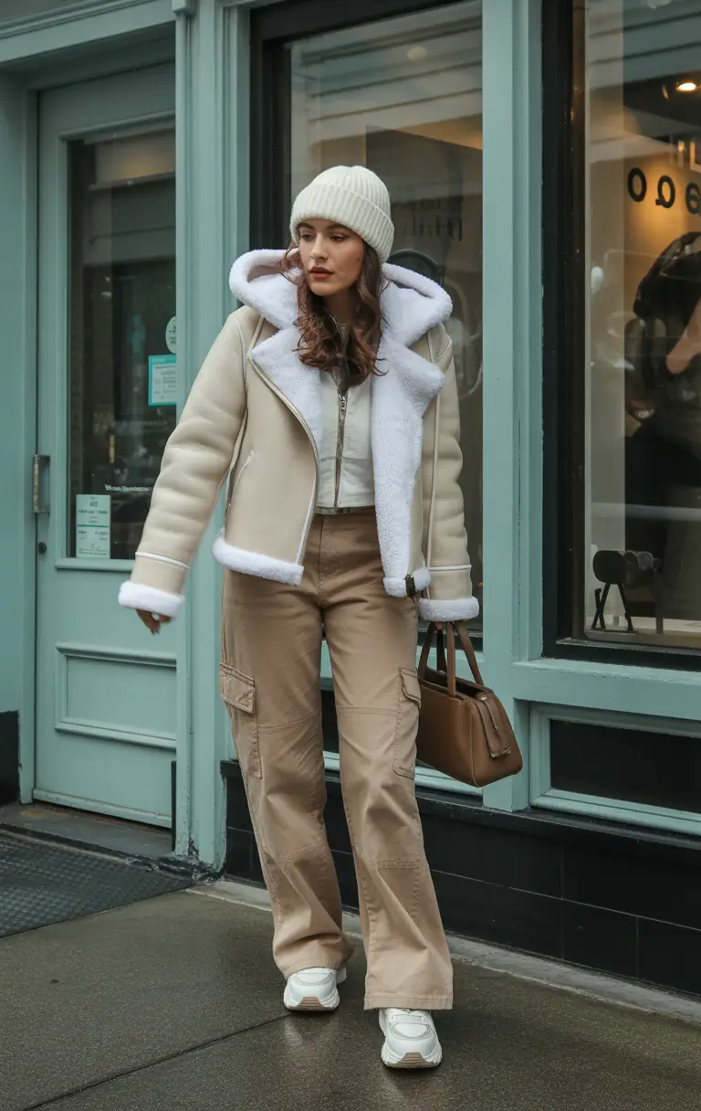 casual winter outfits Soft Shearling and Cargo Cool