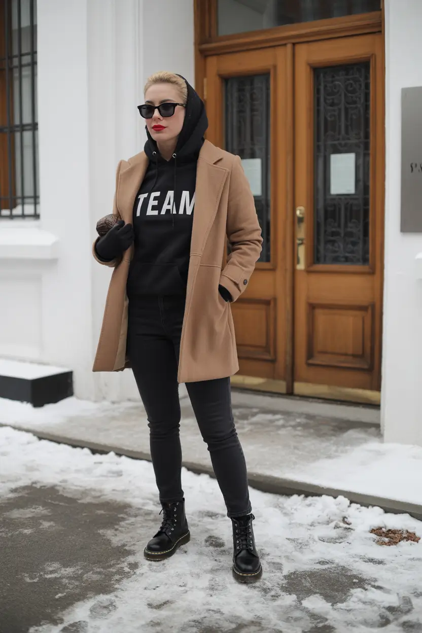 casual winter outfits Urban Minimalism With Graphic Energy