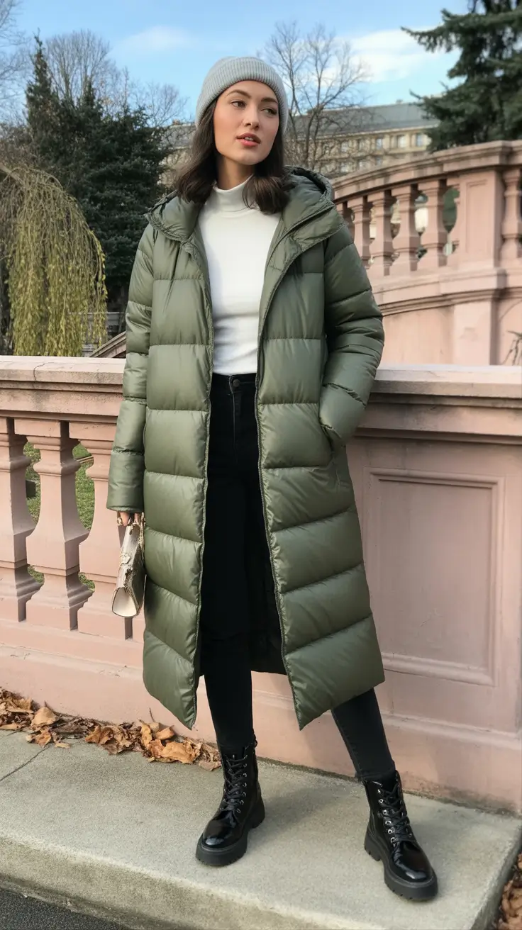 casual winter outfits Puffer Power With Minimalist Layers