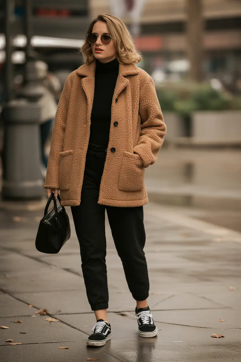 casual winter outfits Teddy Coat Chic Meets Street Style