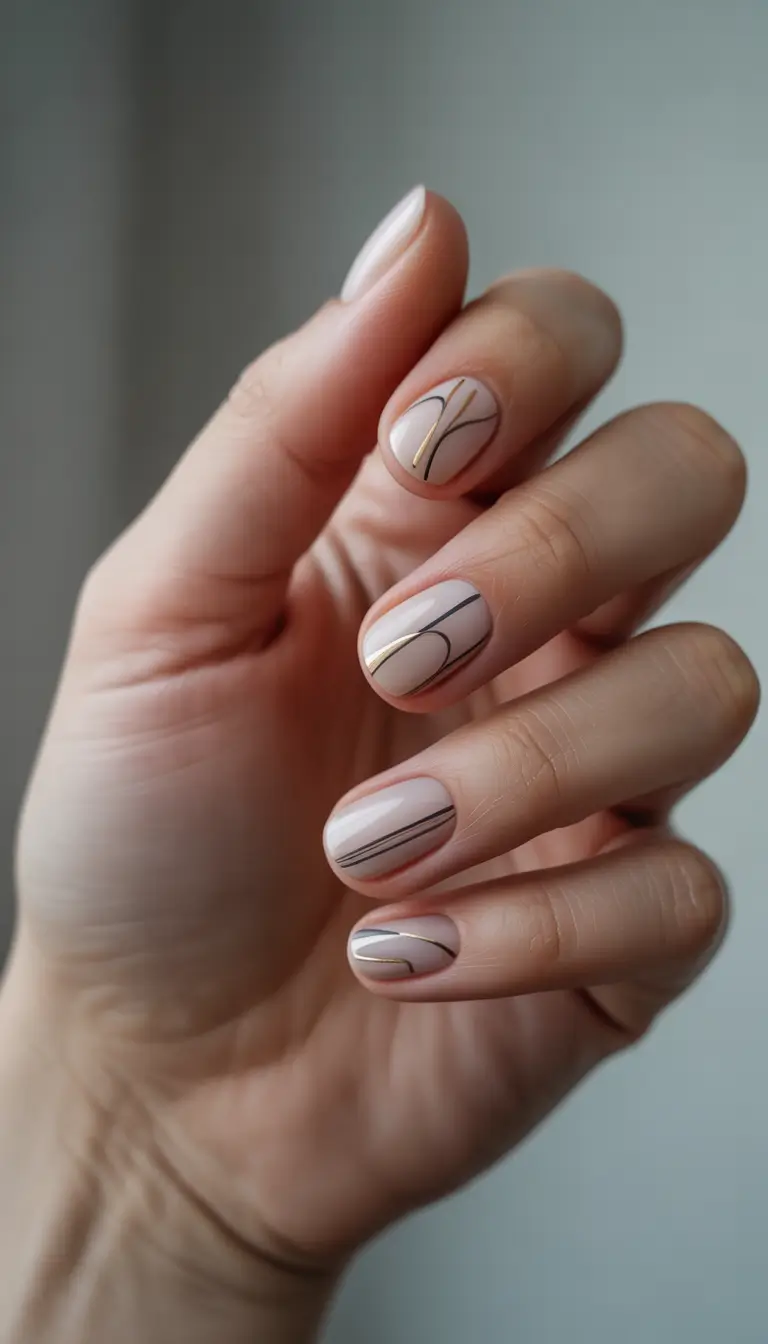 classy winter nails 2025-2026 minimal gold traces on nude