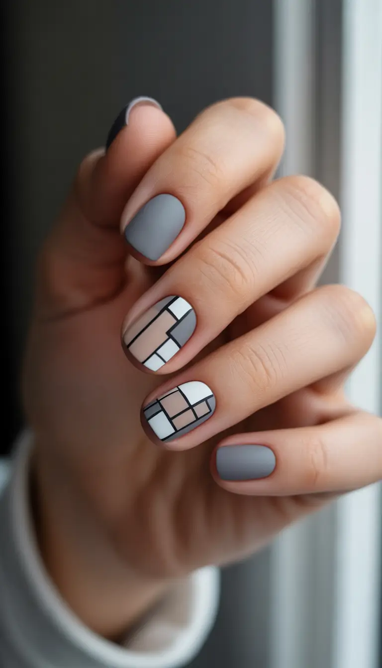 classy winter nails 2025-2026 soft grey geometry