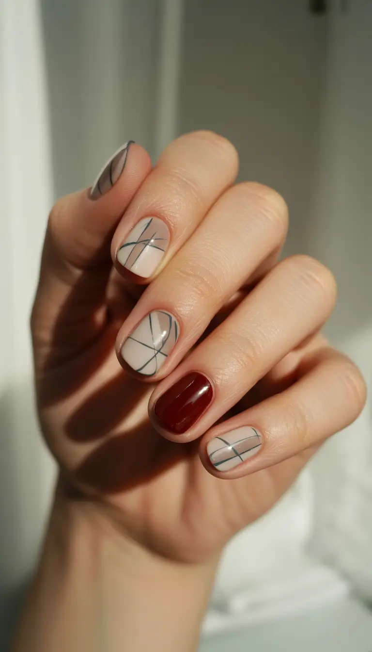 classy winter nails 2025-2026 winter red and grid fusion