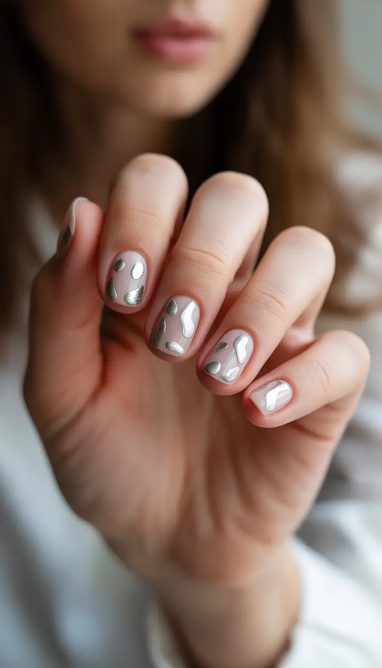 classy winter nails 2025-2026 molten silver drops