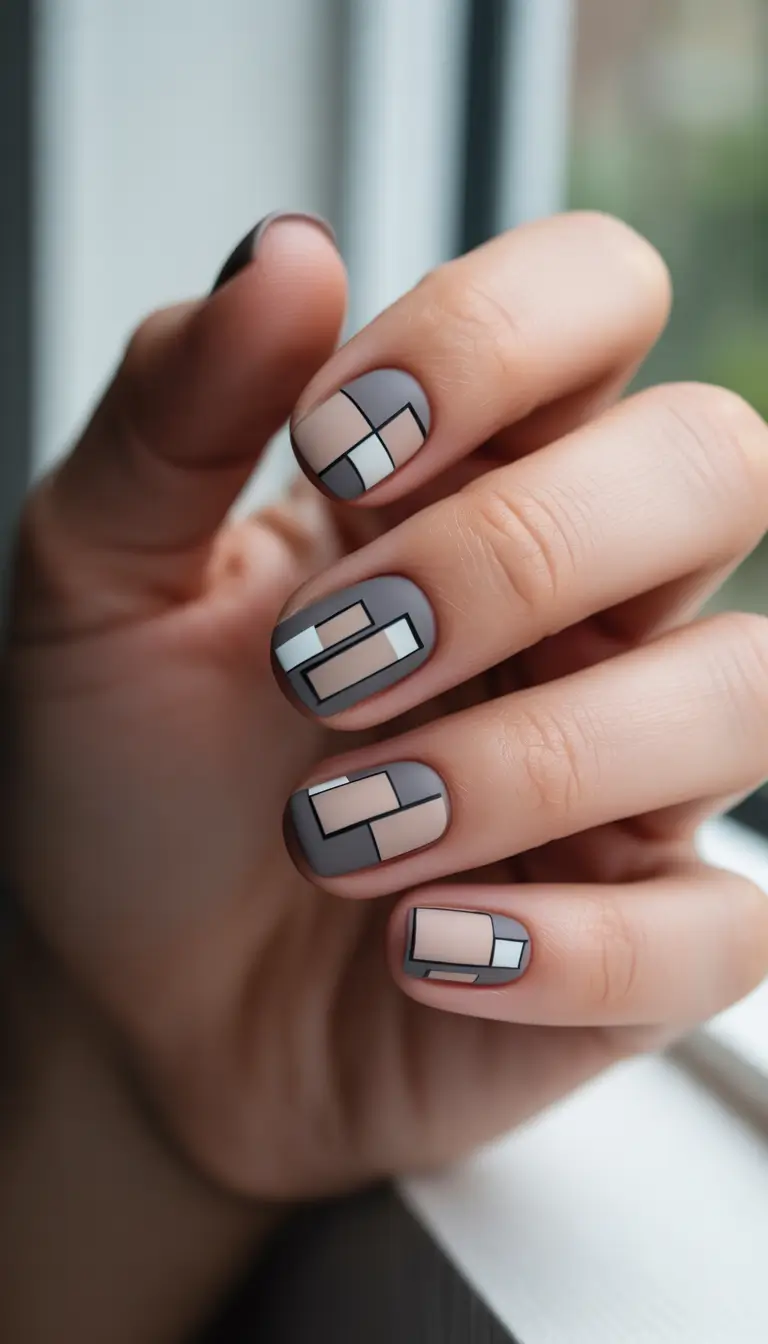 classy winter nails 2025-2026 modern art geometry