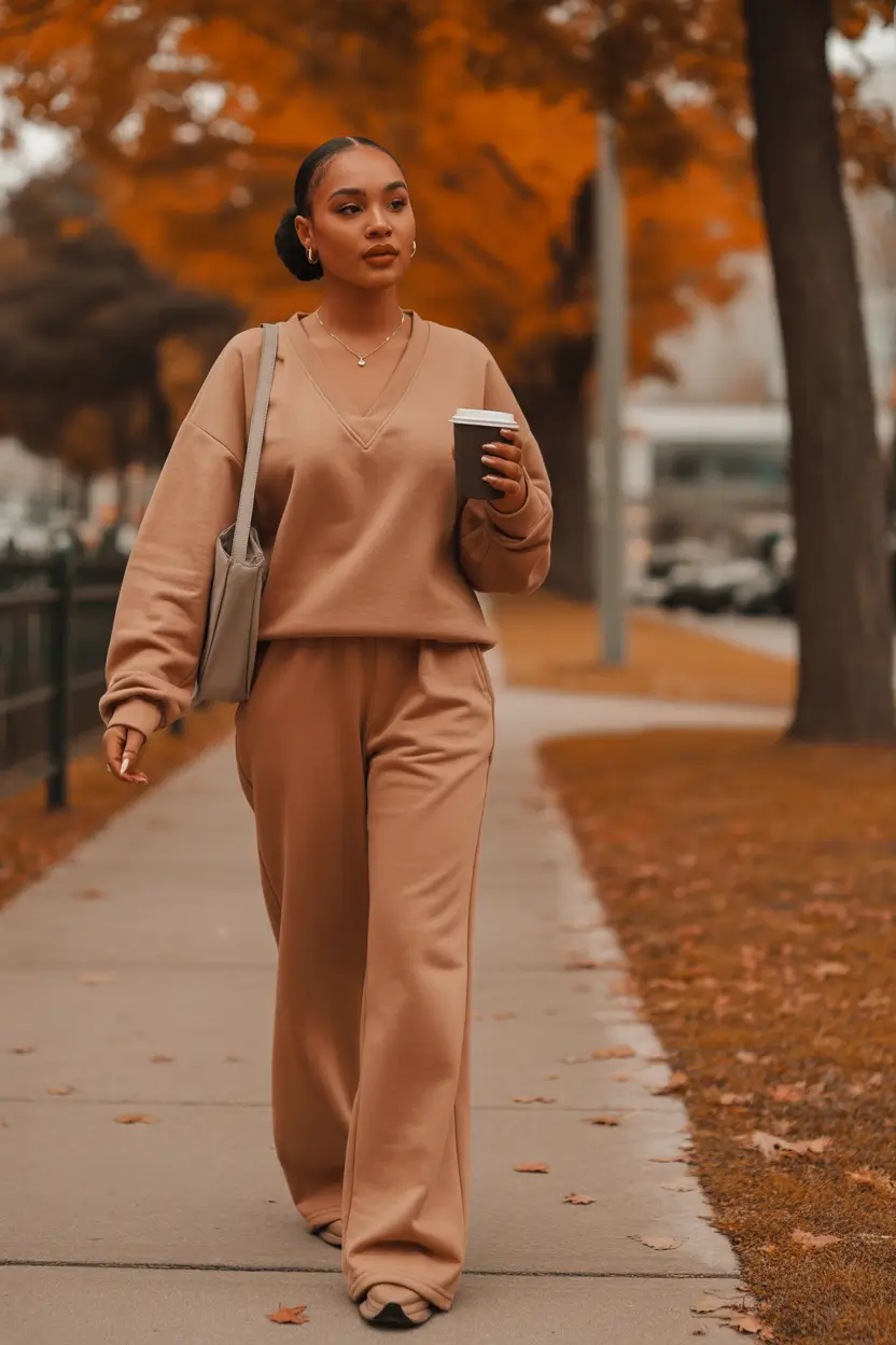 comfy outfits for women 2026 warm mocha mornings