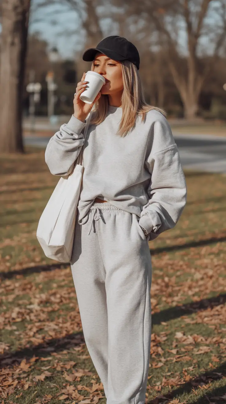 comfy outfits for women 2026 street coffee minimalism