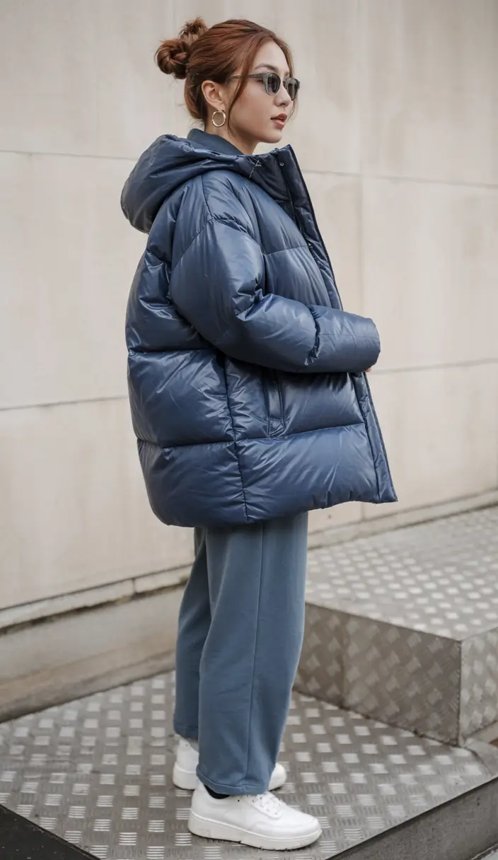 puffer jacket outfit Oversized Cool in Monochrome Blue