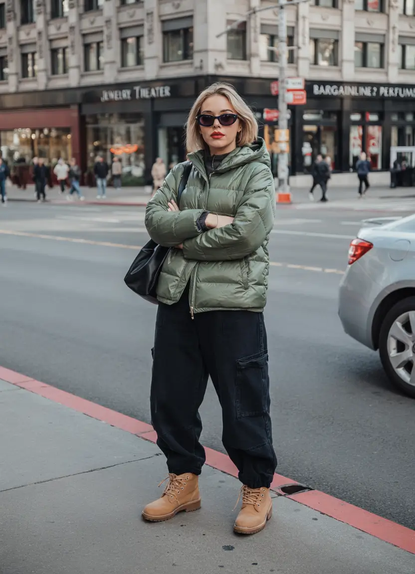 puffer jacket outfit Urban Cool with Cargo Vibes