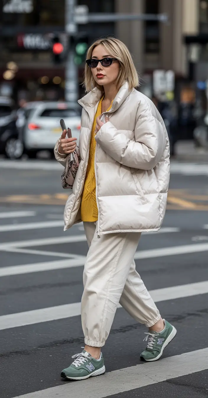 puffer jacket outfit Winter Bright with a Pop of Mustard