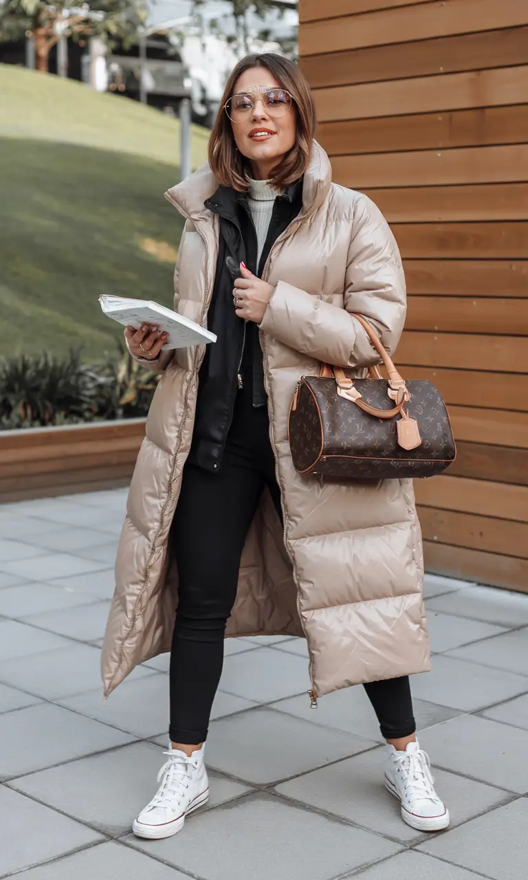 puffer jacket outfit Laid-back Layers with a Sporty Twist