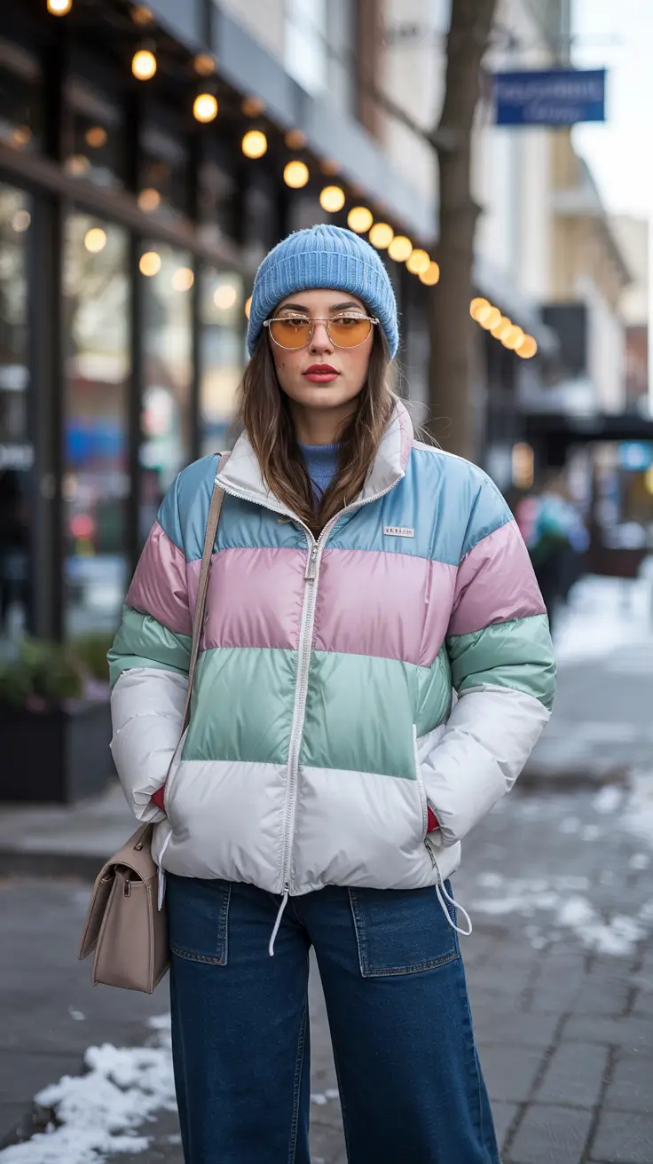 puffer jacket outfit Playful Pastels for Chilly Afternoons