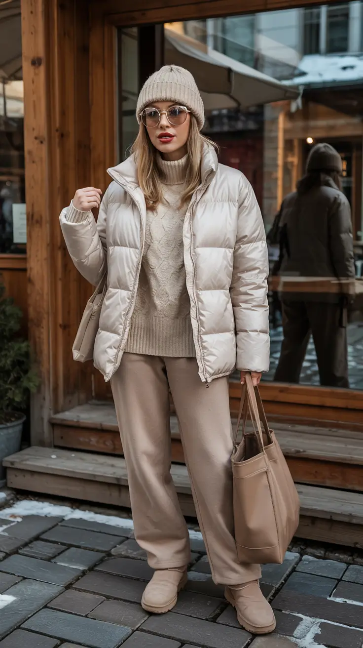 puffer jacket outfit Warm Neutrals Done Right