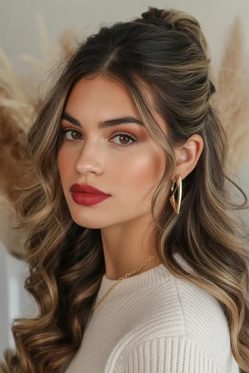 Cute Hairstyles for Winter 2025-2026 Soft Half-Up with Romantic Waves