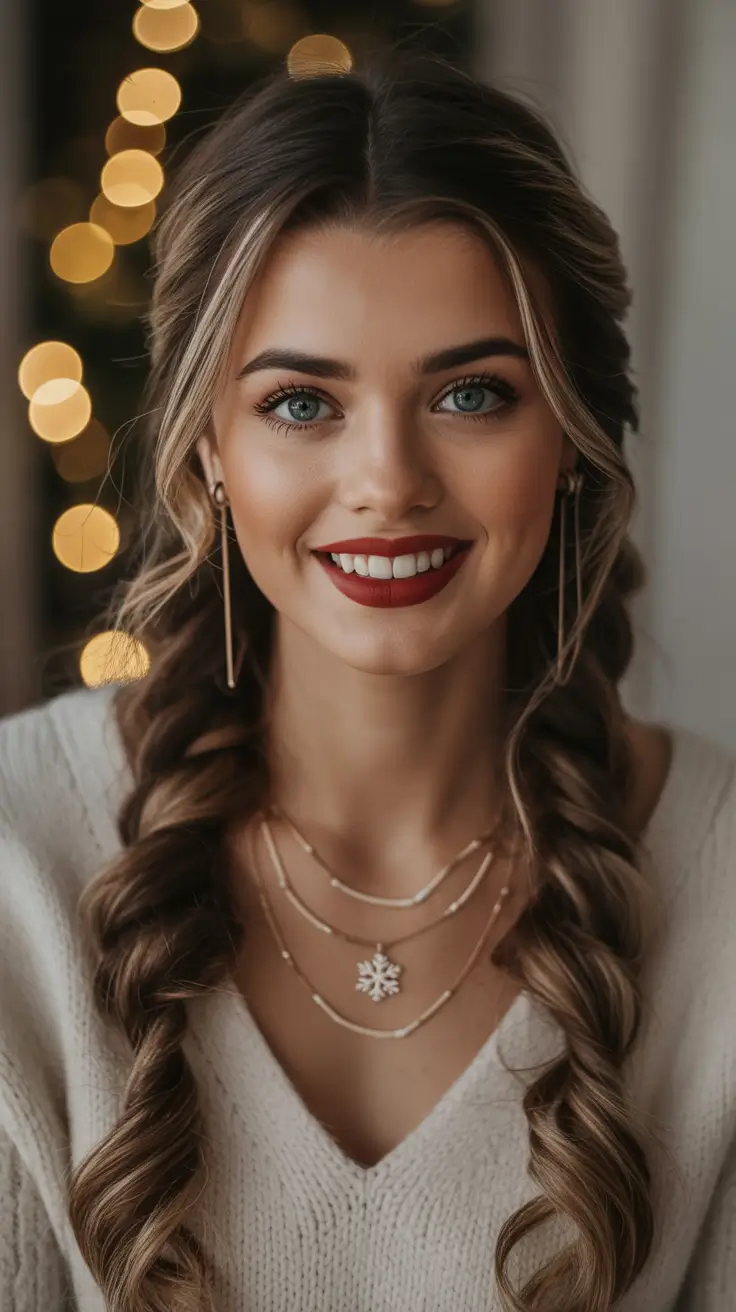 Cute Hairstyles for Winter 2025-2026 Double Braids with a Festive Glow